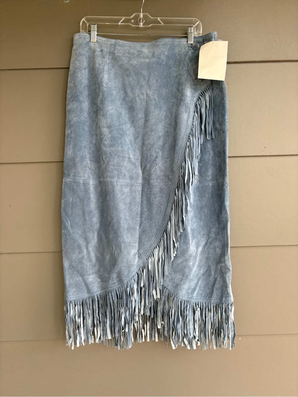 Vintage 90’s Blue Suede Newport News Styleworks Fringe Wrap Skirt NWT - Picture 3 of 11